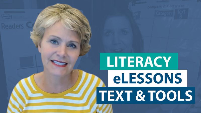 Where can I find the texts and resources used within the free Literacy eLessons?