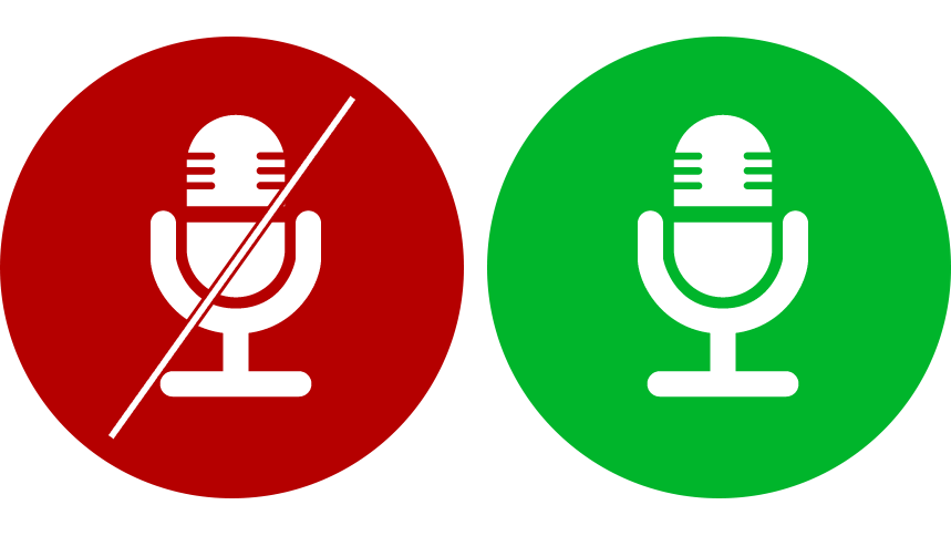 Microphone red green circle MUTE and UNMUTE