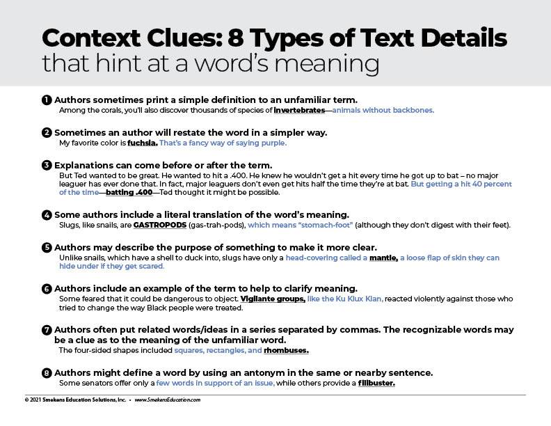 Context Clues: 8 Types of Text Details